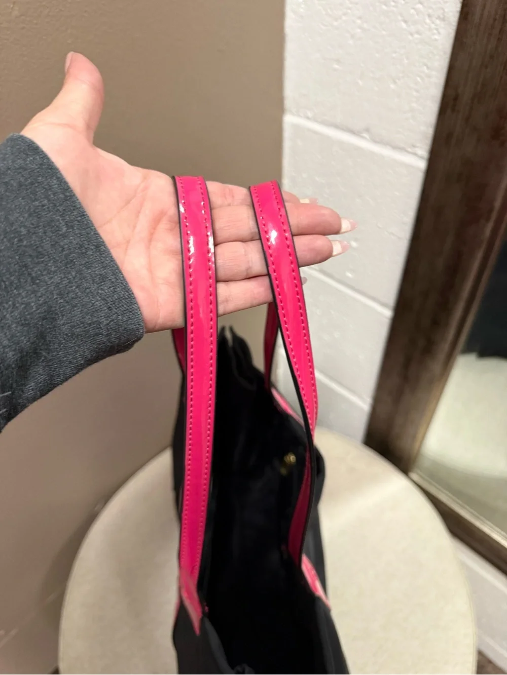Tory Burch Ella Nylon Tote Black Hot Pink Patent Leather Large Bag
